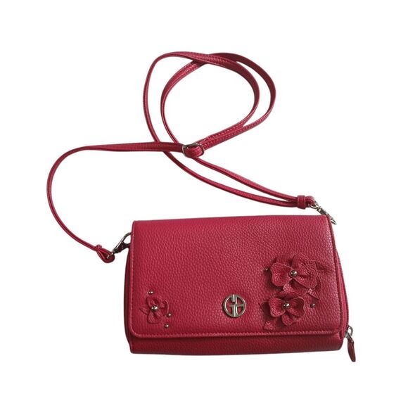 Giani Bernini's Crossbody Bag Hot Pink Rosettes Adjustable Straps Slip Pockets - Picture 3 of 15